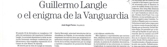 Artículo de José Ángel Ferrer, «Guillermo Langle o el enigma de Vanguardia».
